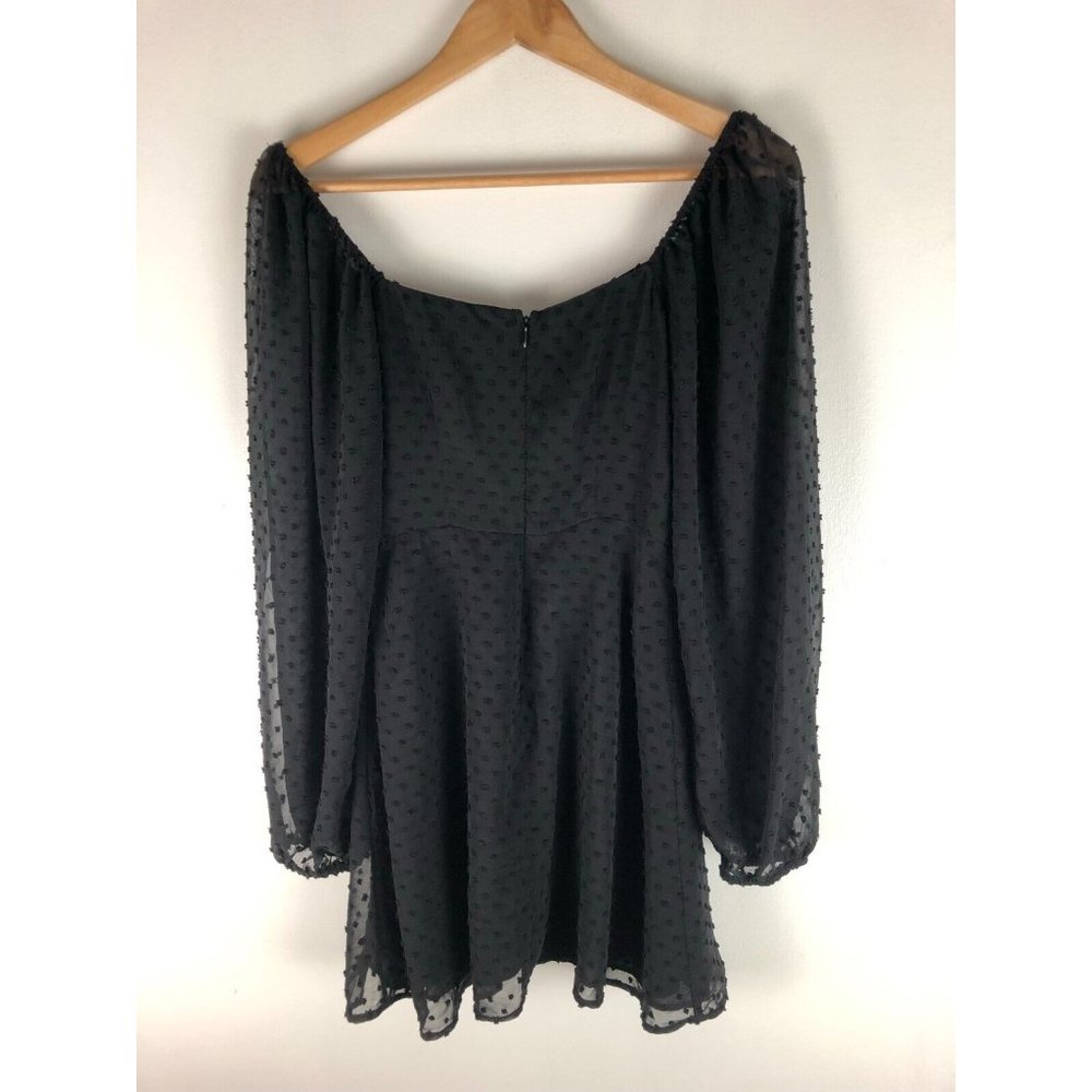 Forever 21 Black Swiss Dot Sweetheart Neck Mini Dress Long Sleeve Lined S - Picture 3 of 7